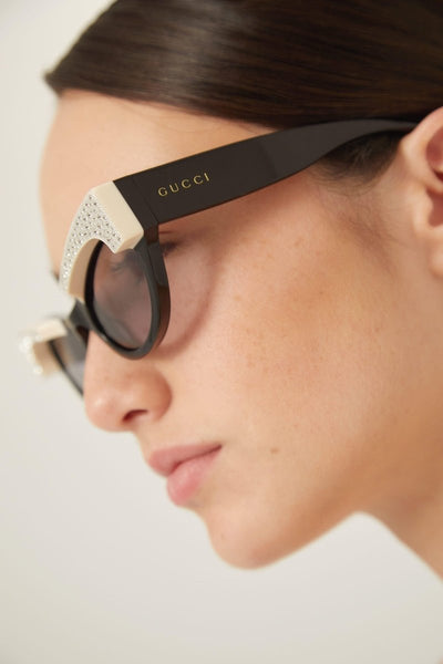 Gucci cat eye black acetate sunglasses with Swarovski - Lux Studios