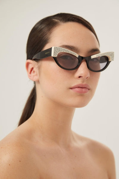 Gucci cat eye black acetate sunglasses with Swarovski - Lux Studios