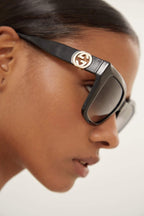Cat-eye black sunglasses with integrated GG logo – oversize bold squared shape – LUX VERSE Luxury Designer Fashion Outlet