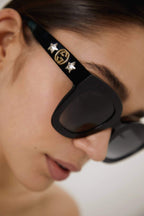 Cat-eye femenine star sunglasses – framed by two iconic stars on sides – LUX VERSE Luxury Designer Fashion Outlet