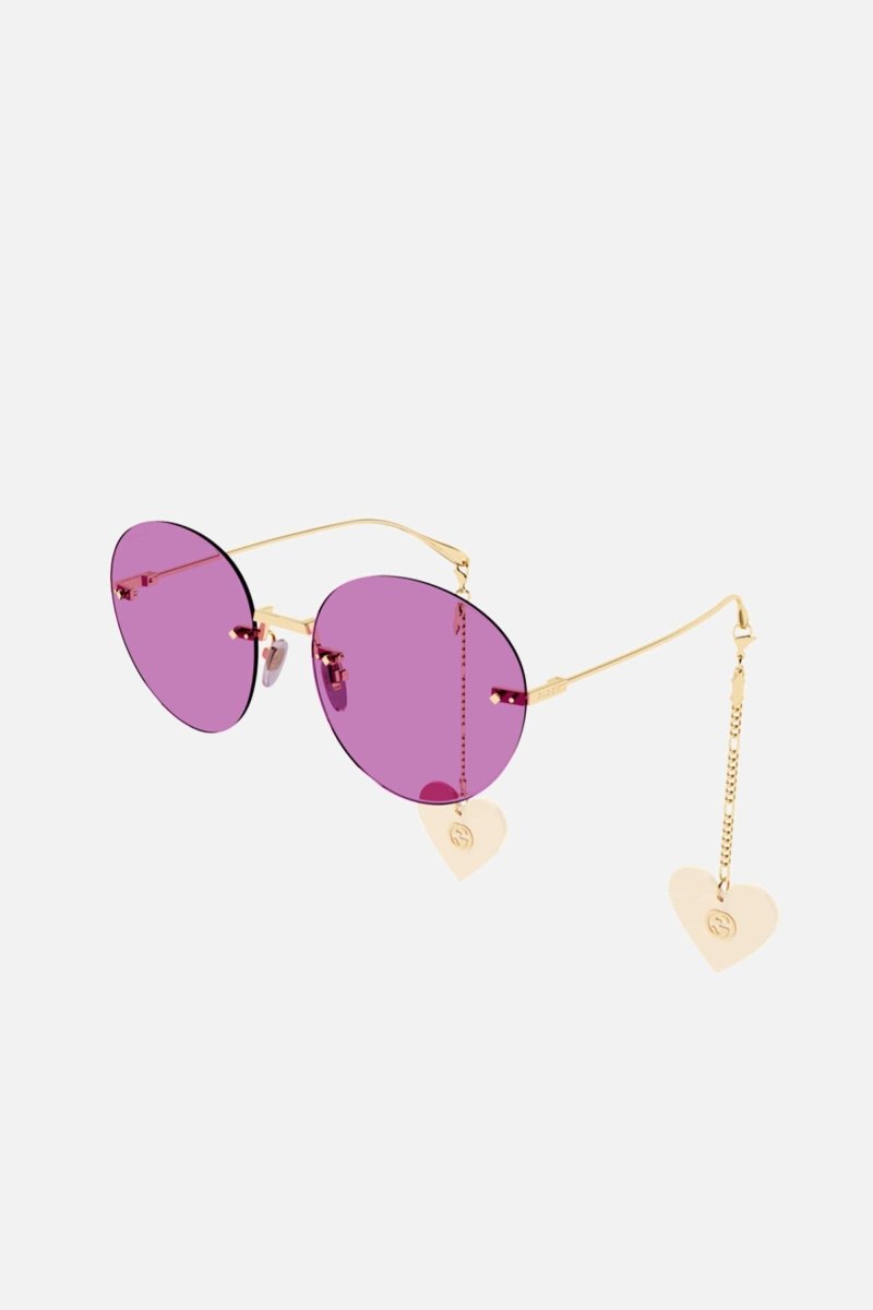 Chain gold round sunglasses with heart charms – new extravagant story fully expressing creative mood and in-line – LUX VERSE Luxury Designer Fashion Outlet