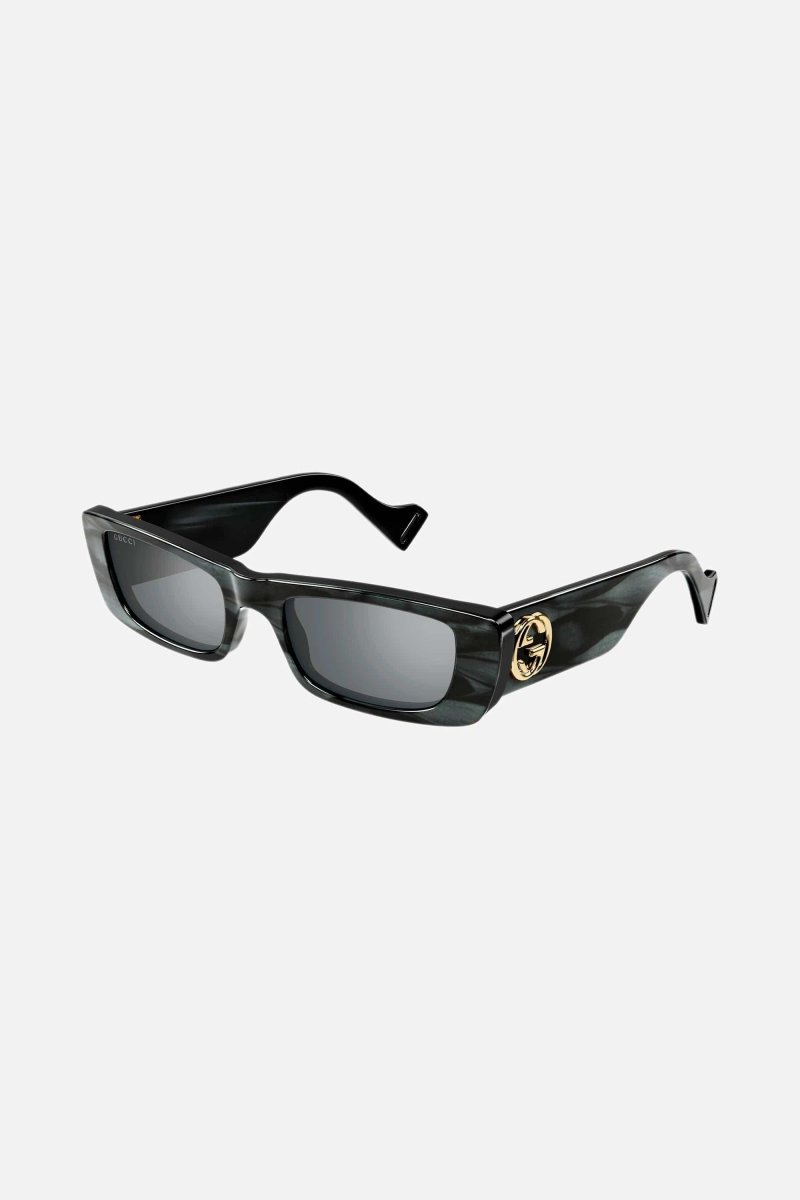 Dark grey rectangular sunglasses – vintage inspired extreme oval bold acetate shape that contast with giant Gold – LUX VERSE Luxury Designer Fashion Outlet