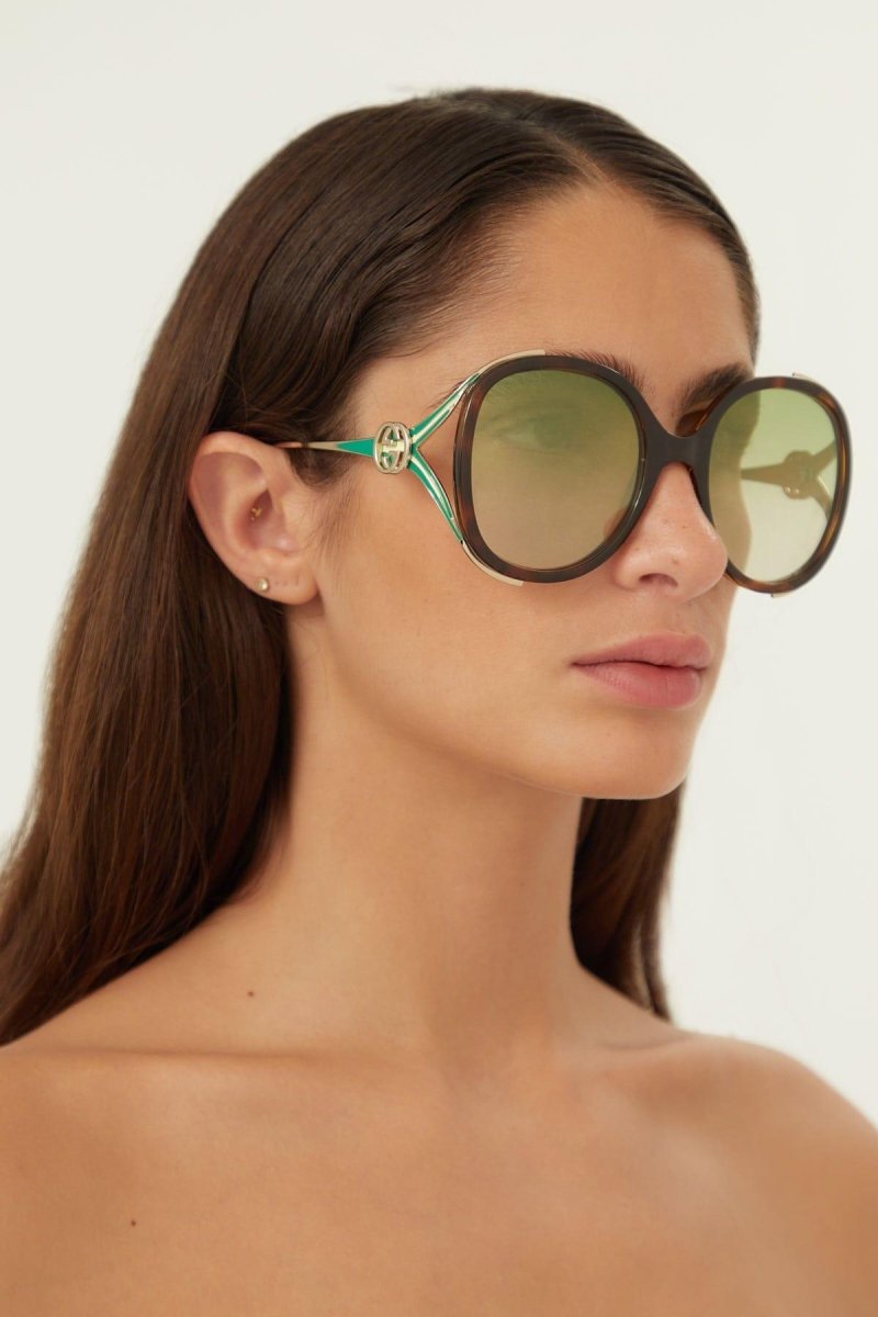Fork acetate green sunglasses – full metal oversize round shape – LUX VERSE Luxury Designer Fashion Outlet