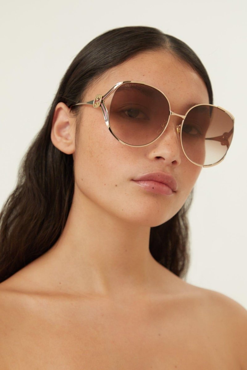 Fork metal brown sunglasses – acetate front paired with metal temples with the iconic fork hinge and the GG – LUX VERSE Luxury Designer Fashion Outlet