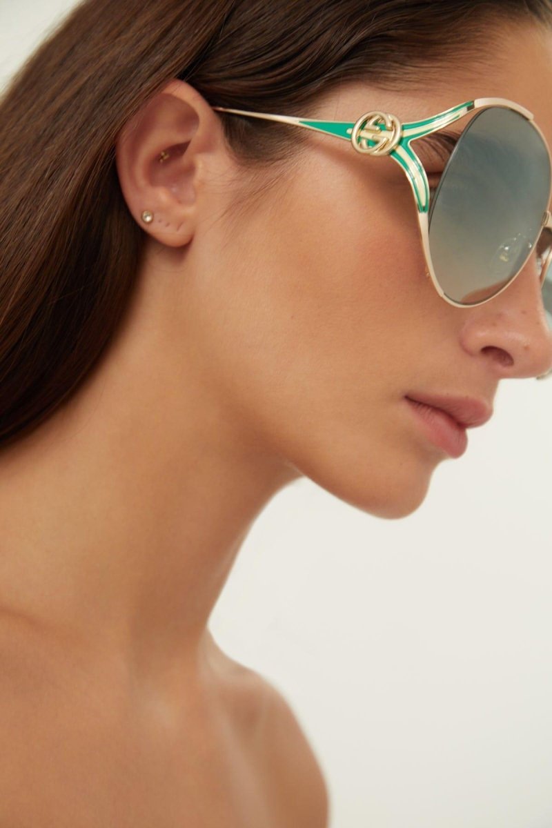 Fork metal green sunglasses – the SKUs are enriched with enamel details recalling the institutional web – LUX VERSE Luxury Designer Fashion Outlet