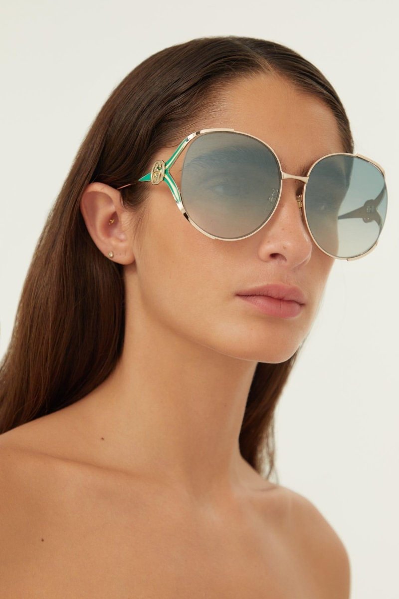 Fork metal green sunglasses – acetate front paired with metal temples with the iconic fork hinge and the GG – LUX VERSE Luxury Designer Fashion Outlet