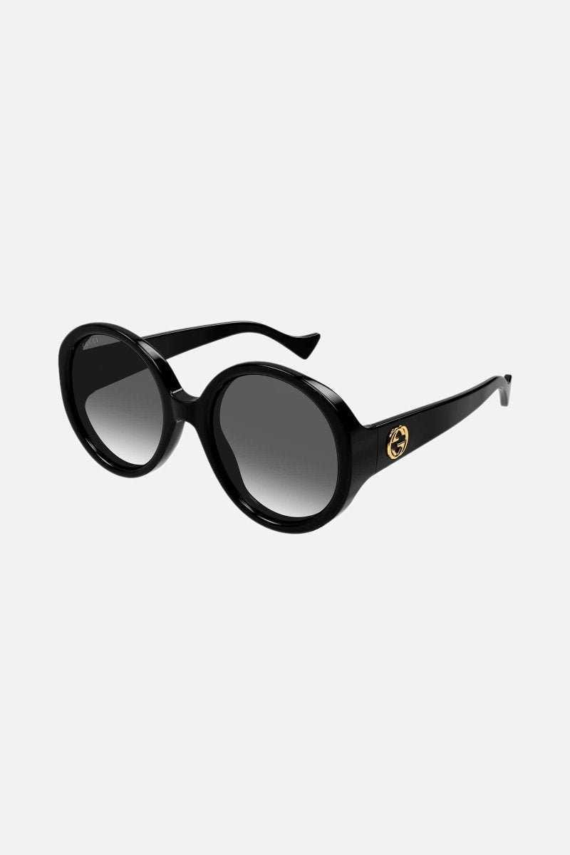 GG1256s oversized round black GG sunglasses – metal GG Interlocking logo on both temples – LUX VERSE Luxury Designer Fashion Outlet