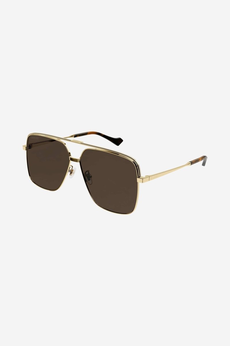 Gold metal squared sunglasses – if he’d had the web on the top of his glasses the scene would have been so much more – LUX VERSE Luxury Designer Fashion Outlet