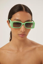 Green bold rectangular sunglasses – pop and playful color palette – LUX VERSE Luxury Designer Fashion Outlet
