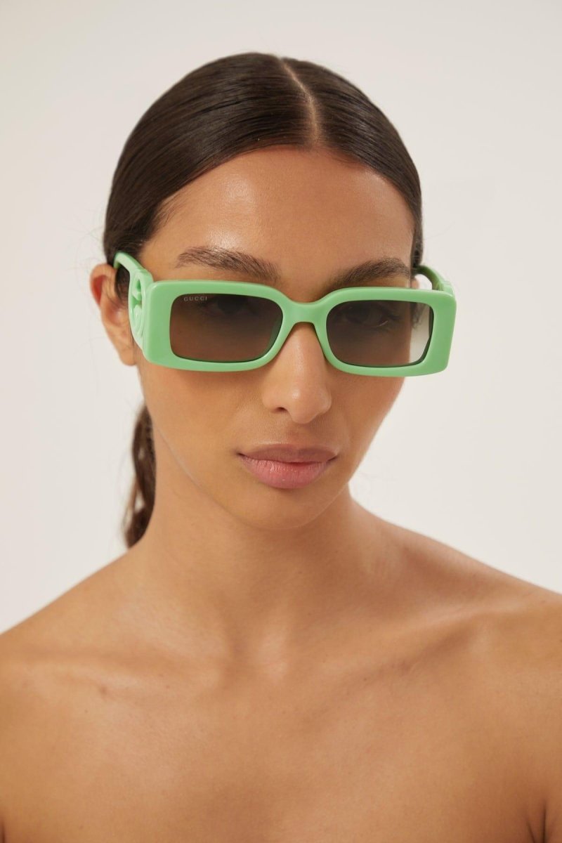 Green bold rectangular sunglasses – pop and playful color palette – LUX VERSE Luxury Designer Fashion Outlet