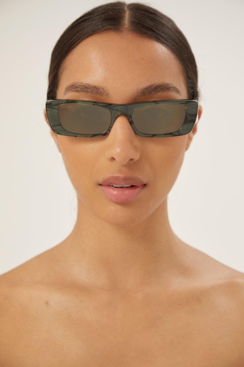 Green rectangular sunglasses – vintage inspired extreme oval bold acetate shape that contast with giant Gold – LUX VERSE Luxury Designer Fashion Outlet