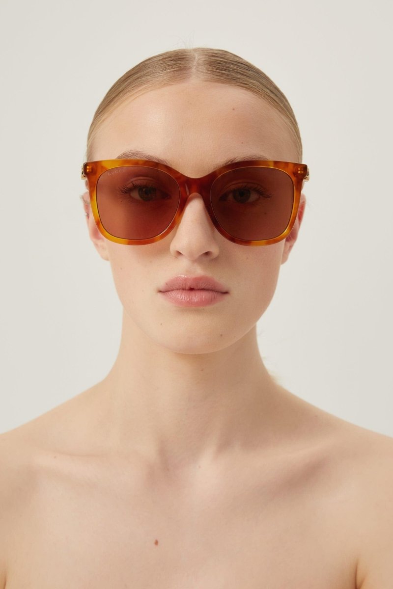 Havana cat-eye sunglasses – iconic GG mini running logo on both straight temples – LUX VERSE Luxury Designer Fashion Outlet