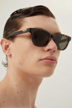 Havana rectangular shape – lettering logo on gold metal plaque and Web detail on temples – LUX VERSE Luxury Designer Fashion Outlet