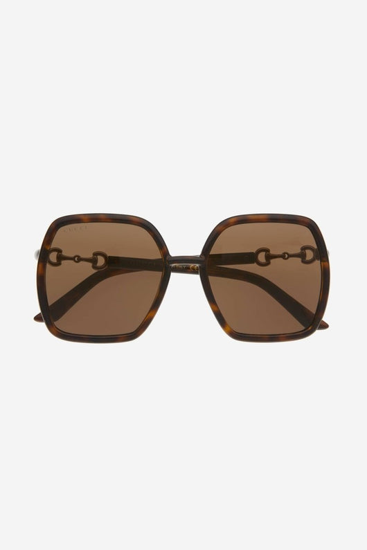 Gucci hexagonal havana sunglasses with horsebit detail - Lux Studios