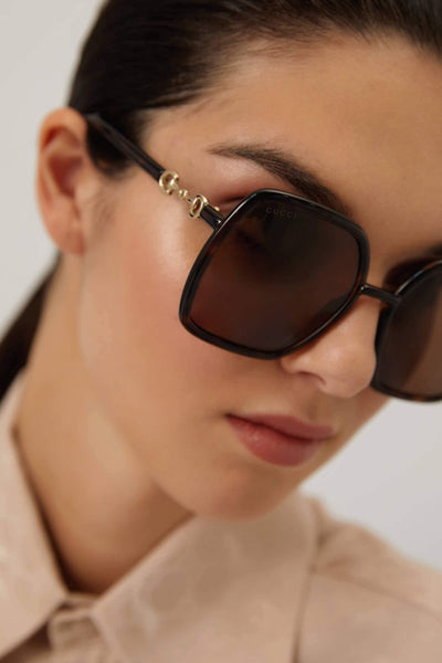 Gucci hexagonal havana sunglasses with horsebit detail - Lux Studios