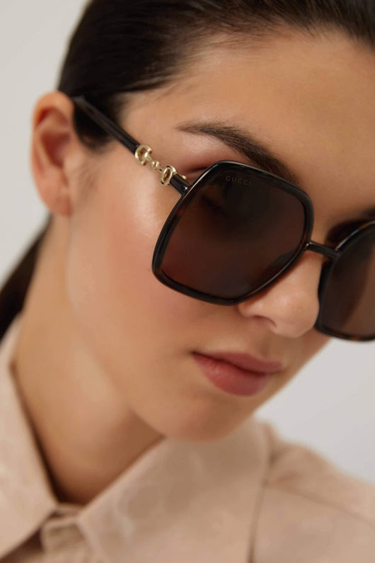 Gucci hexagonal havana sunglasses with horsebit detail - Lux Studios