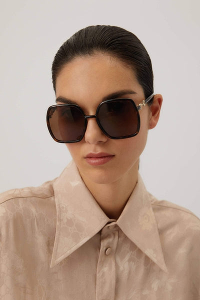 Gucci hexagonal havana sunglasses with horsebit detail - Lux Studios