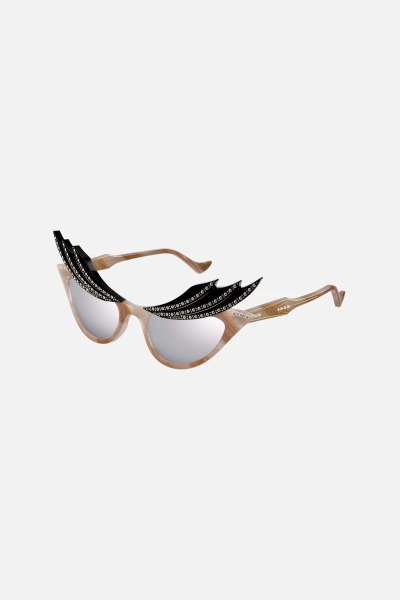 Hollywood collection sunglasses cream color with Swarovski – fashion show style featuring a rectangular shape in black and ivory acetate – LUX VERSE Luxury Designer Fashion Outlet