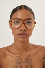 Light havana pilot with double bridge frame – unique collection of sophisticated acetate styles inspired by the shapes worn – LUX VERSE Luxury Designer Fashion Outlet