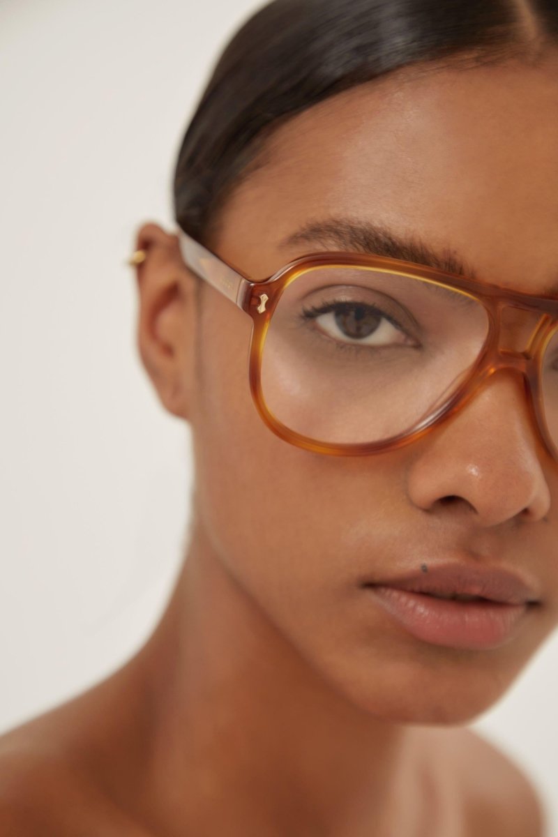 Light havana pilot with double bridge frame – timeless pilot shape – LUX VERSE Luxury Designer Fashion Outlet