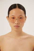 Metal squared sunglasses with orange lenses – half rim construction – LUX VERSE Luxury Designer Fashion Outlet