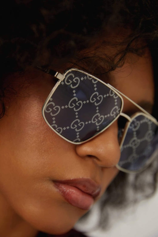 Gucci metal UNISEX caravan with all over GG logo in blue lenses - Lux Studios