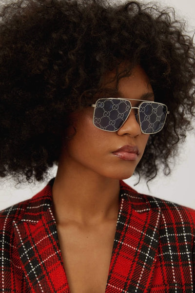 Gucci metal UNISEX caravan with all over GG logo in blue lenses - Lux Studios
