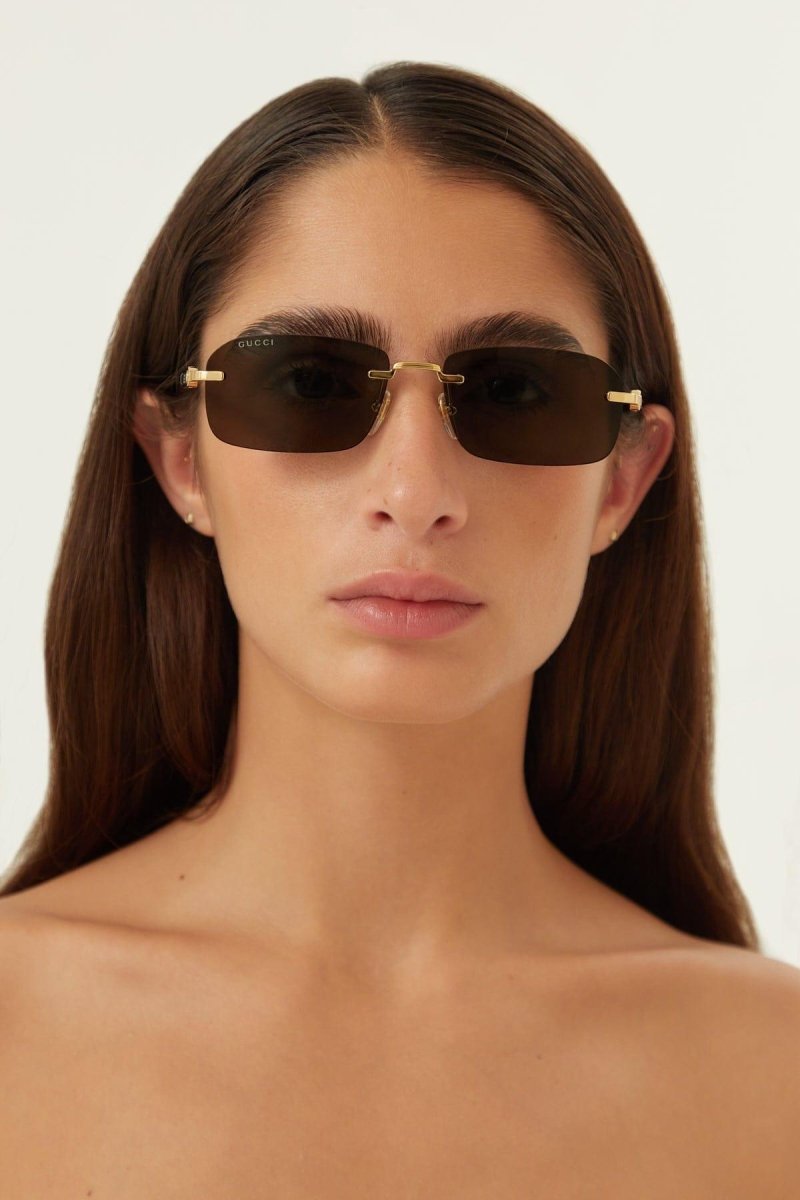 Micro rimless metal sunglasses – the integrated logo is framed by a series of details and becomes part of – LUX VERSE Luxury Designer Fashion Outlet