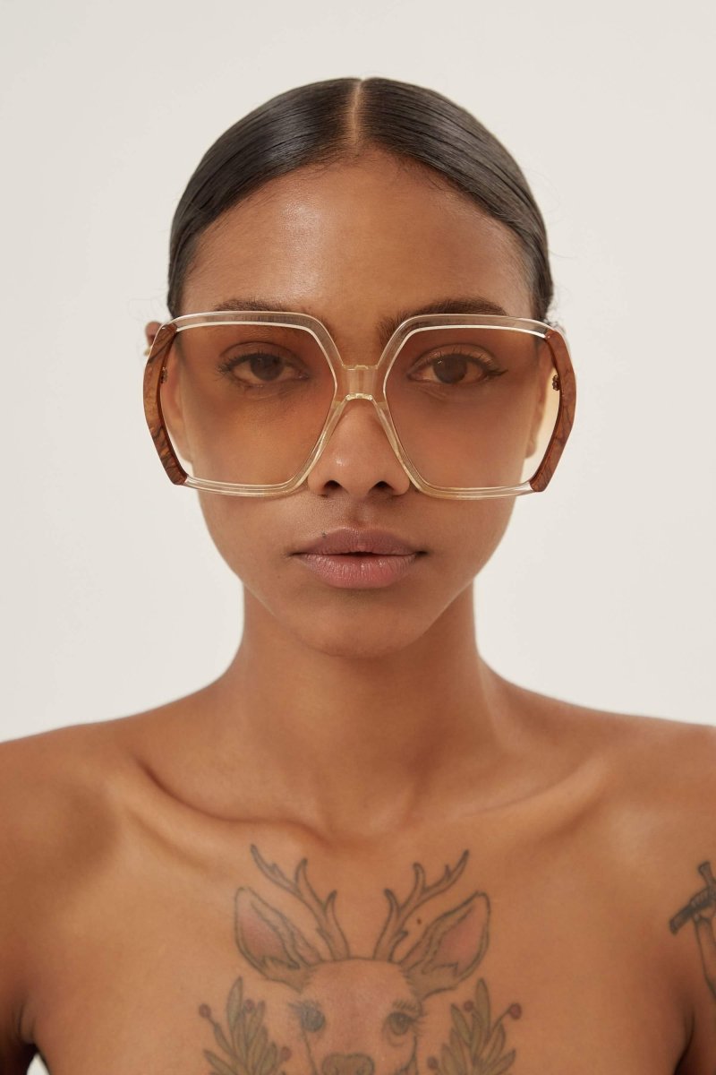 Oversize brown and ivory acetate sunglasses – dedicated brown acetate inspired on the 50s and combined with ivory acetate – LUX VERSE Luxury Designer Fashion Outlet