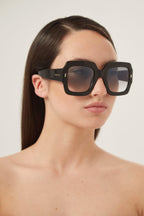 Oversized squared sustainable black sunglasses – crafted with a significant content of sustainability sourced materials, – LUX VERSE Luxury Designer Fashion Outlet