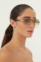 Pilot all over logo metal sunglasses – the oversize pilot shape comes with sophisticated temples that are embellished – LUX VERSE Luxury Designer Fashion Outlet
