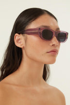 Purple bold sunglasses – this narrow rectangular style is characterized by a bold volume and texture, – LUX VERSE Luxury Designer Fashion Outlet