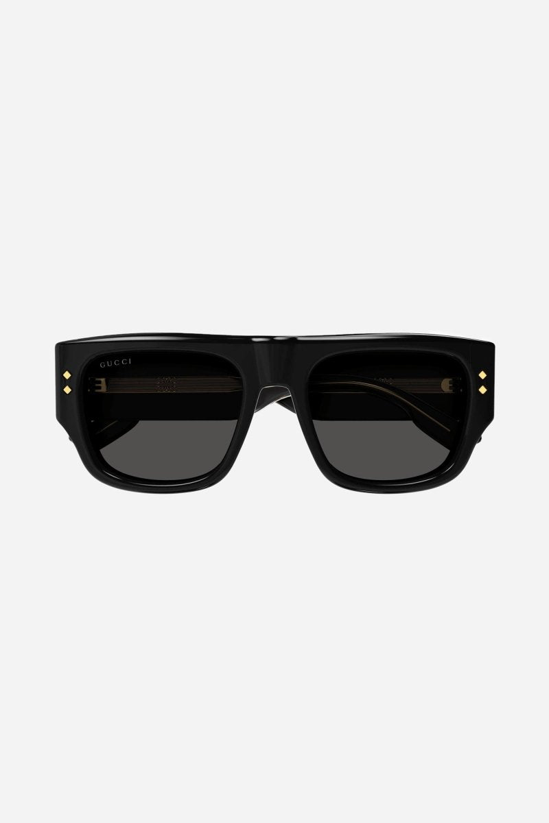 Rectangular black sunglasses – iconic metal rivets on front and temples – LUX VERSE Luxury Designer Fashion Outlet