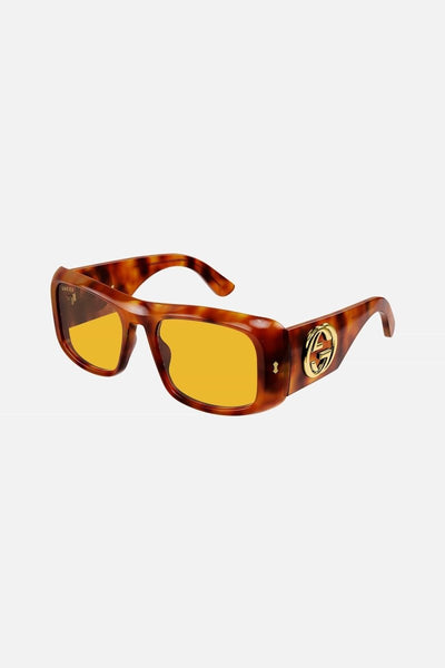 Gucci rectangular havana and yellow sunglasses - Lux Studios