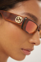 Red rectangular sunglasses – the temple tips end with a perforeted end tip – LUX VERSE Luxury Designer Fashion Outlet