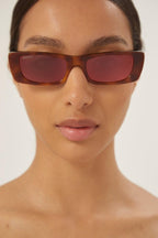 Red rectangular sunglasses – the grey tone its combined with mother of pearl tones color palette in connection – LUX VERSE Luxury Designer Fashion Outlet