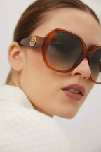 Round light havana sunglasses – the multi-color rainbow lenses features logo all-over – LUX VERSE Luxury Designer Fashion Outlet