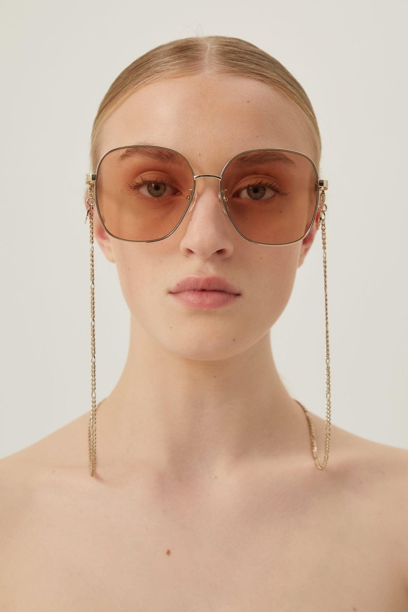 Round metal sunglasses with chain – round metal sunglasses with chain featuring GG cut-out logo – LUX VERSE Luxury Designer Fashion Outlet