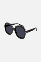 Round oversized black sunglasses – this oversize geometrical style has an enamel detail that emphasizes the shape, – LUX VERSE Luxury Designer Fashion Outlet