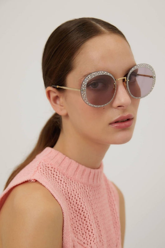 Gucci round rimless sunglasses with Swarovski stones - Lux Studios