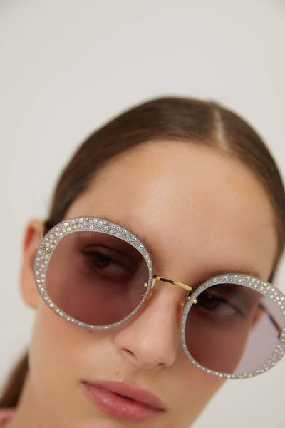 Gucci round rimless sunglasses with Swarovski stones - Lux Studios