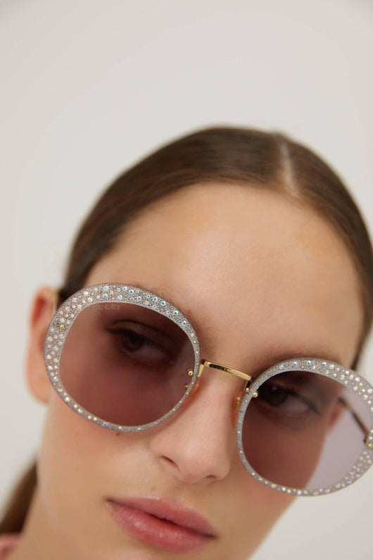 Gucci round rimless sunglasses with Swarovski stones - Lux Studios