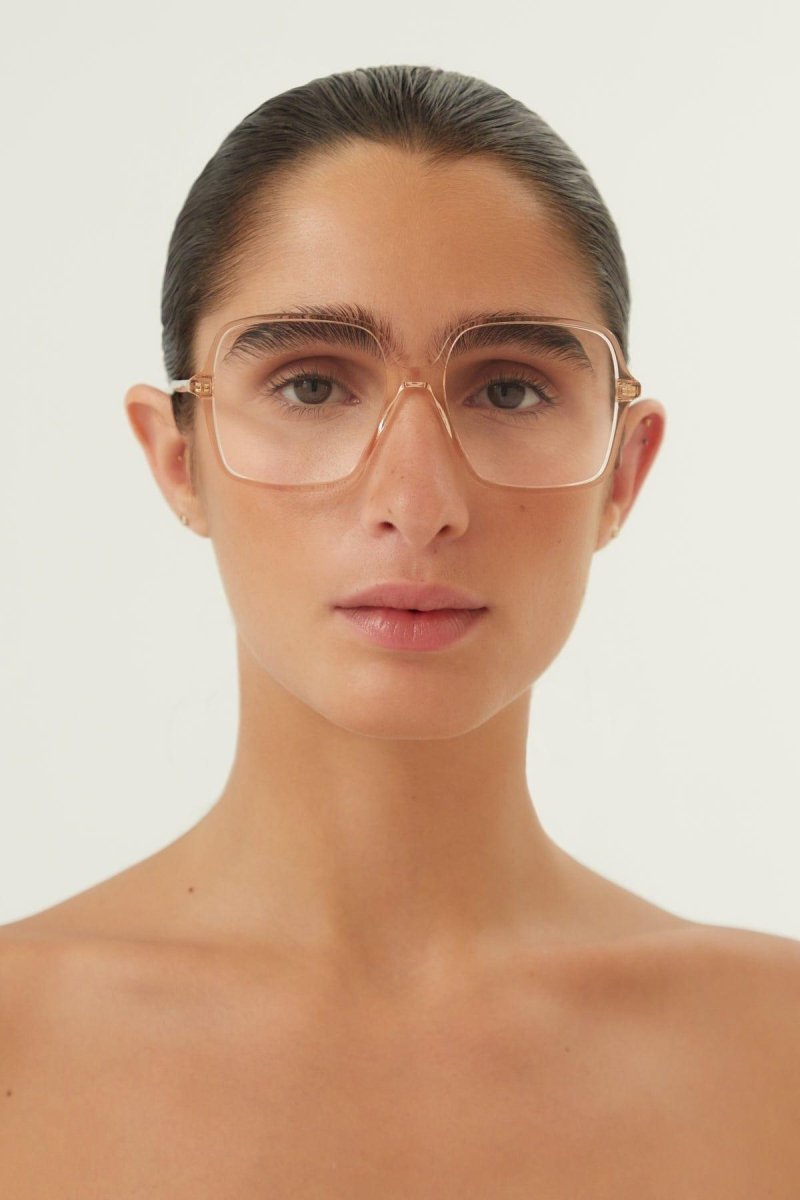 Squared nude crystal frame – sporty rectangular shape in plastic – LUX VERSE Luxury Designer Fashion Outlet