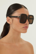 Squared oversize black sunglasses – colour palette is enriched with beautiful, unexpected coloured havanas – LUX VERSE Luxury Designer Fashion Outlet
