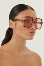 Squared oversize havana and pink sunglasses – colour palette is enriched with beautiful, unexpected coloured havanas – LUX VERSE Luxury Designer Fashion Outlet