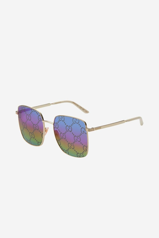 Gucci squared sunglasses with Gucci logo all over logo on lenses - Lux Studios