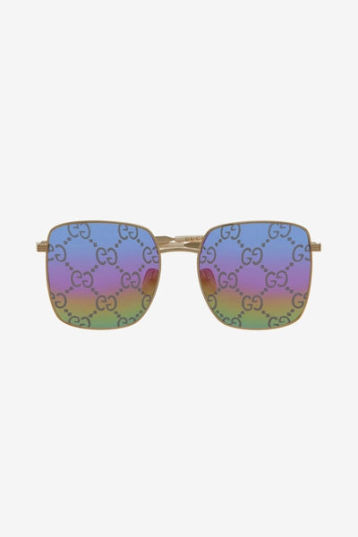 Gucci squared sunglasses with Gucci logo all over logo on lenses - Lux Studios
