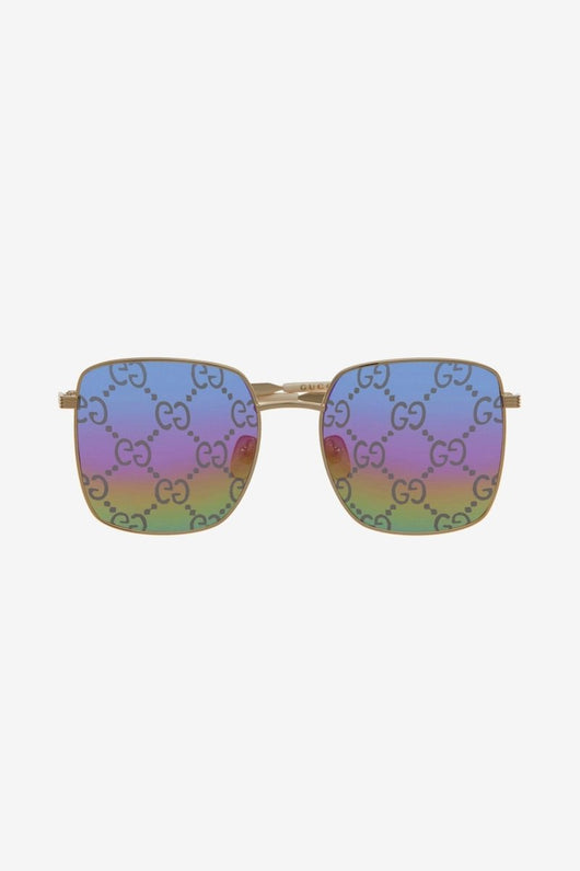 Gucci squared sunglasses with Gucci logo all over logo on lenses - Lux Studios