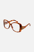 Vintage inspired havana frame – the oversize style is characterized by wave temples and a big GG interlocking logo – LUX VERSE Luxury Designer Fashion Outlet