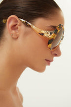 Vintage look havana sunglasses – the oversize style is characterized by wave temples and a big GG interlocking logo – LUX VERSE Luxury Designer Fashion Outlet